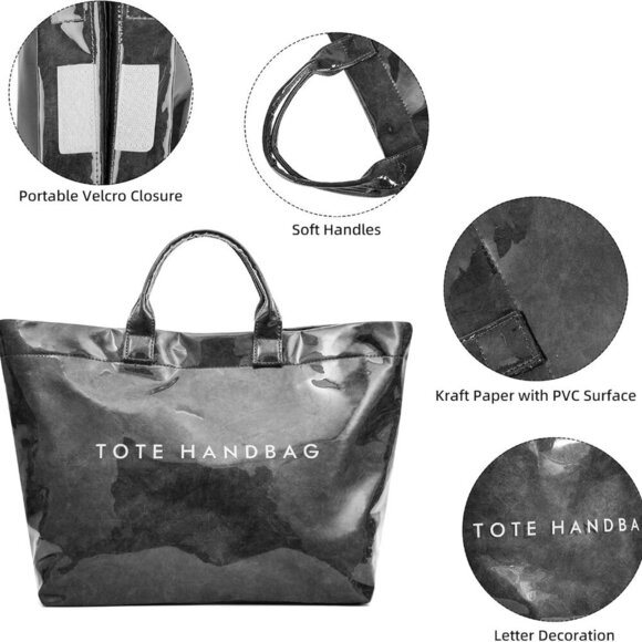 PVC Tote Bag Large Capacity Waterproof Clear Hobo Handbag for Women - Picture 5 of 9